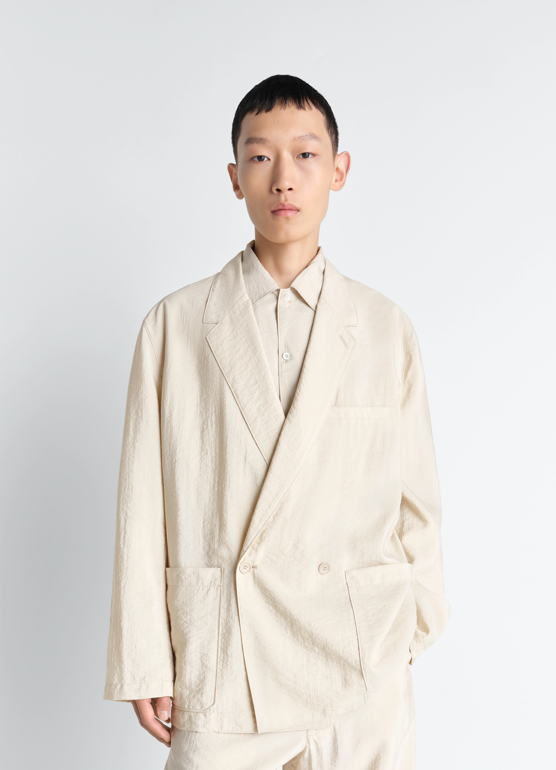 ドライシルクのソフトダブルブレストジャケット - Oat Milk - ドライ