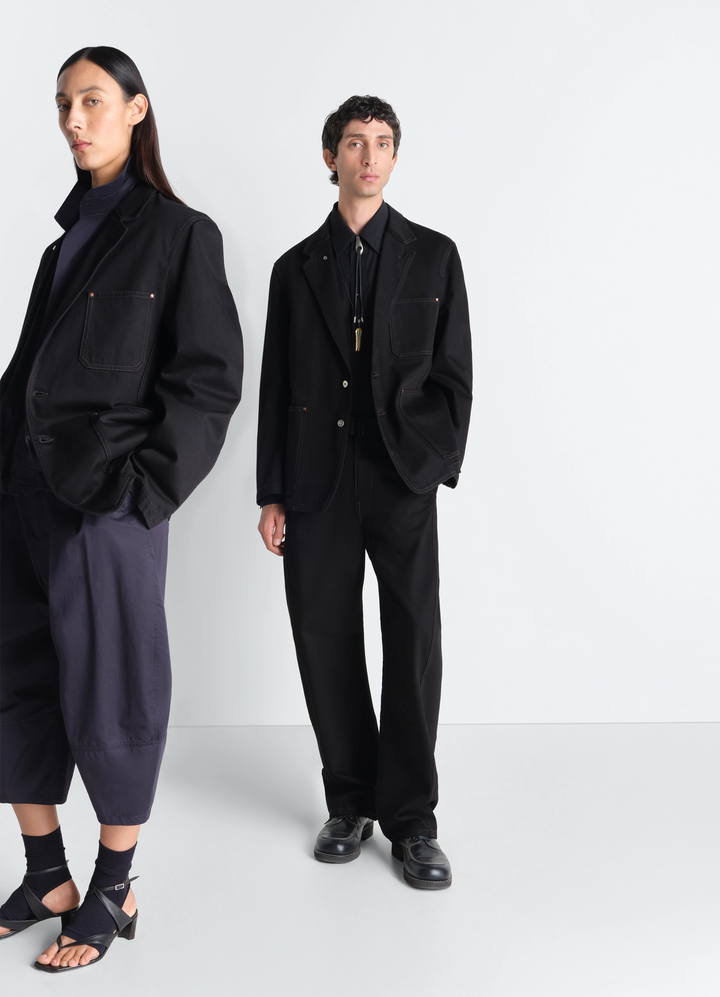 デニム素材のシングルブレストテーラードジャケット - Black - ヘビー