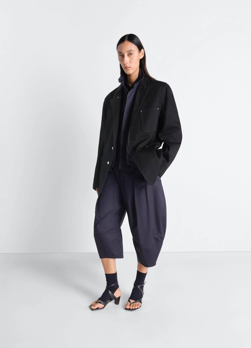 デニム素材のシングルブレストテーラードジャケット - Black - ヘビー