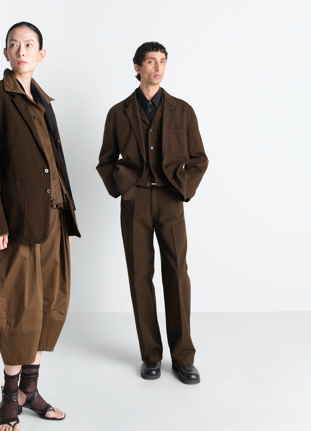 SINGLE BREASTED TAILORED JACKET IN DYED HEAVY BROKEN TWILL - Cacao