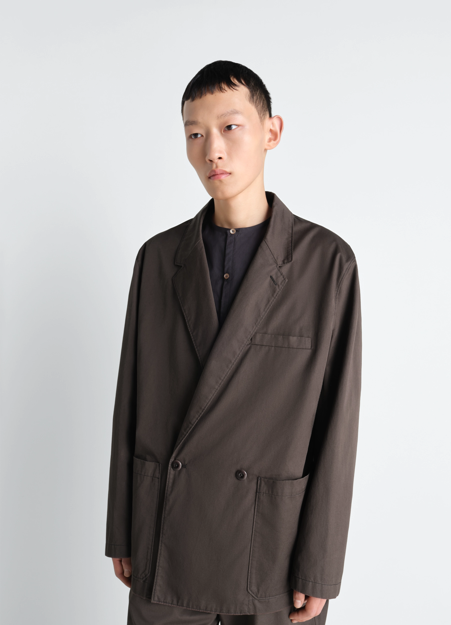 DOUBLE BREASTED WORKWEAR JACKET IN COTTON TWILL - Ristretto
