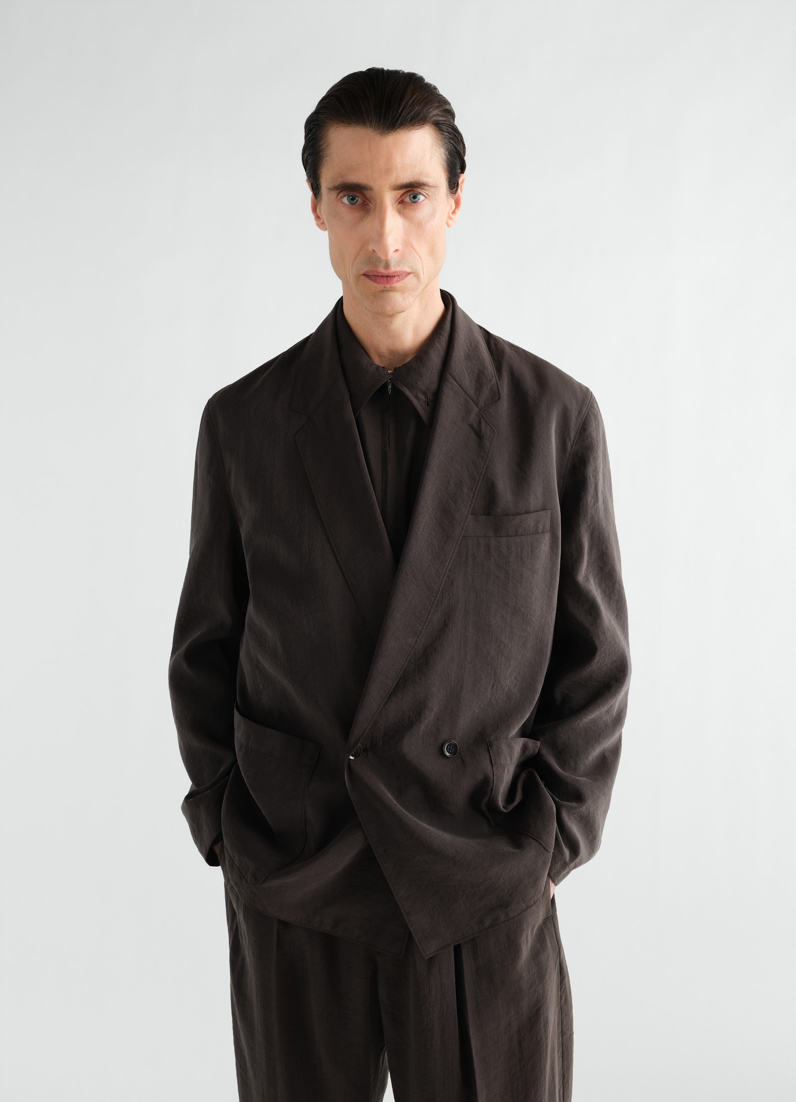 Light double-breasted jacket in dry silk