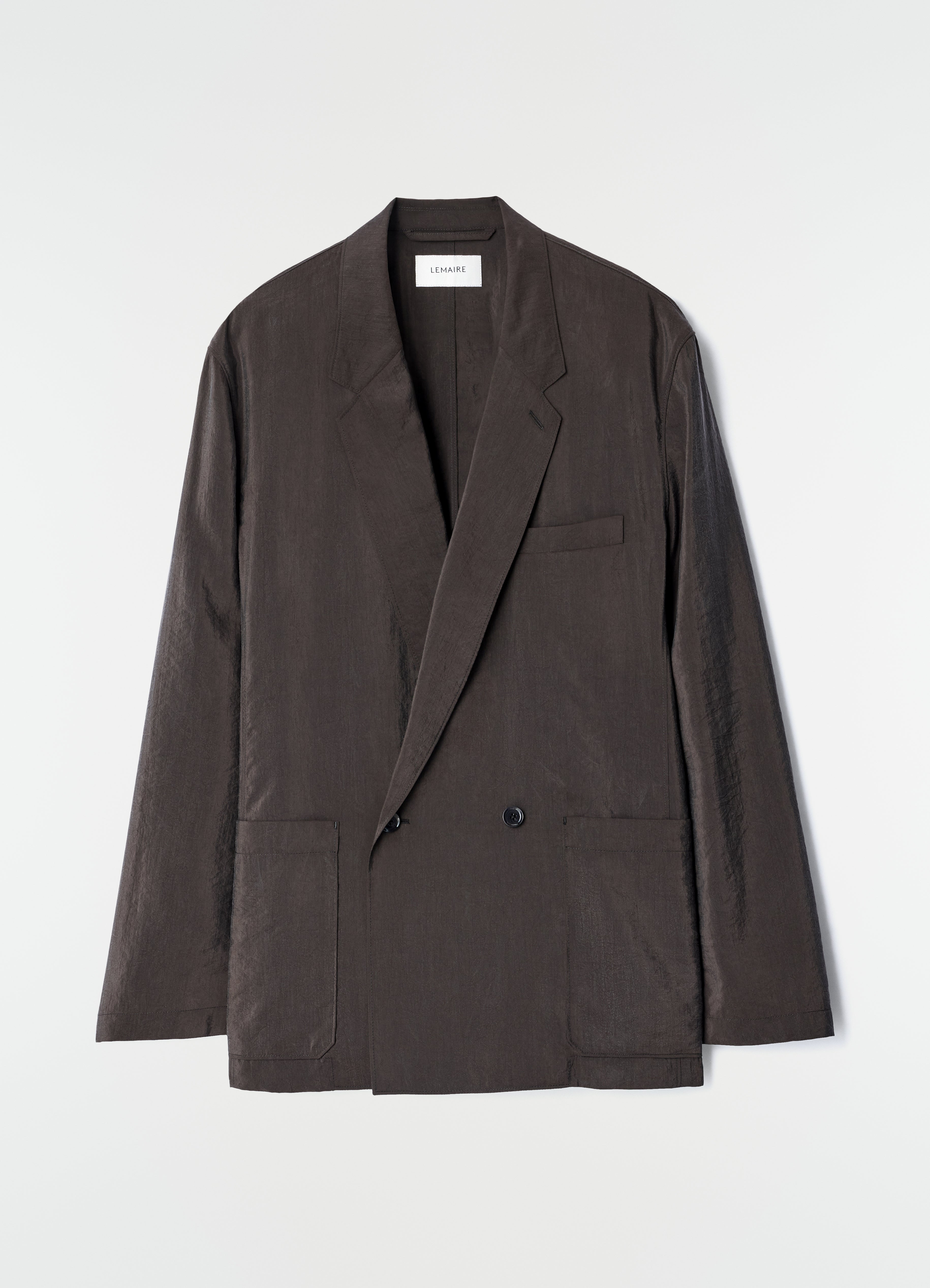 LIGHT DOUBLE-BREASTED JACKET IN DRY SILK - Licorice - Dry silk
