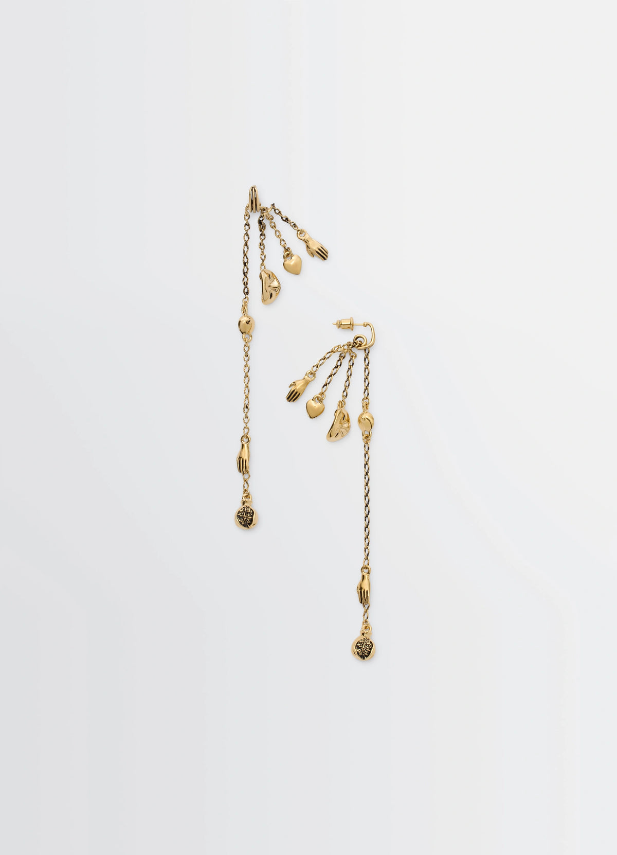 Estampe Earrings in Aged-effect Gilded Brass, product shot, Front view Figurative forms
