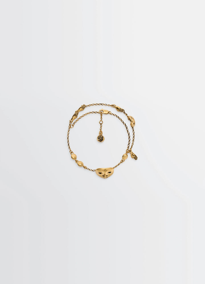 Estampe Bracelet in Aged-effect Gold-plated Brass, product shot, Top view Delicate figurative forms