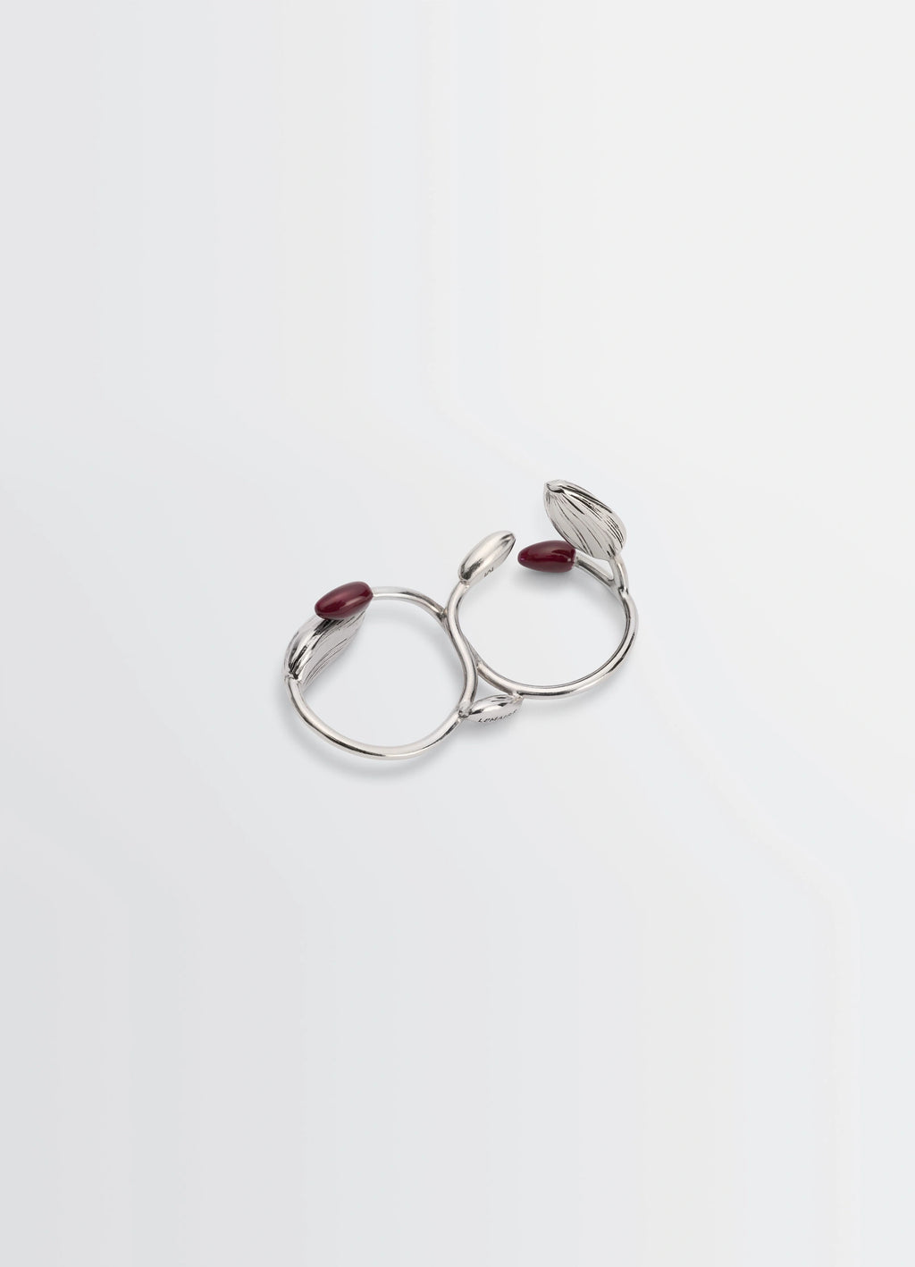 Girasol Double Ring in Silver-plated brass with resin, product shot, Detail shot top view Raw handcrafted touch