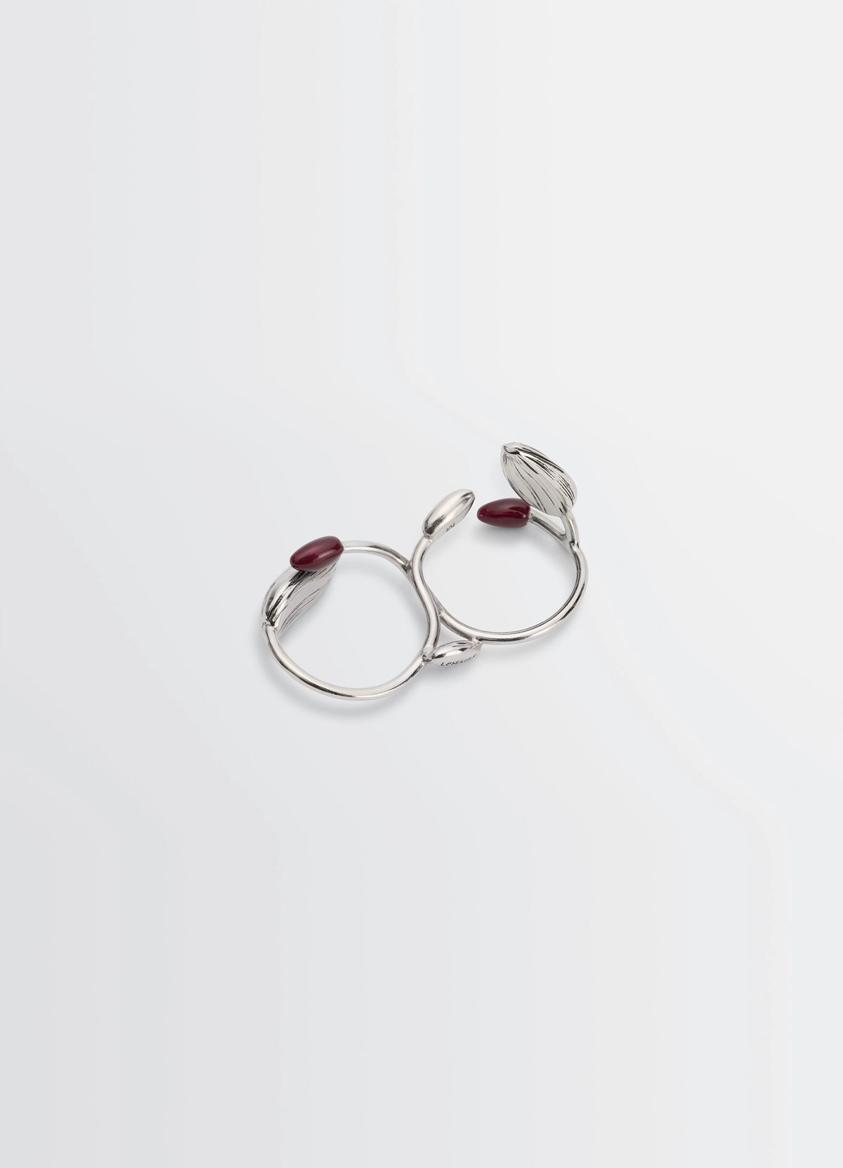 Girasol Double Ring in Silver-plated brass with resin, product shot, Detail shot top view Raw handcrafted touch