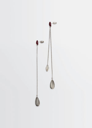 Asymmetric Girasol Earrings in Silver-plated brass, product shot, Front view Asymmetrical dangling