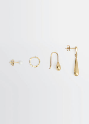 PIERCINGS SET in Gold-plated silver and resin, product shot, Top view Various Lemaire inspired shapes