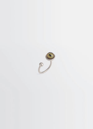 Cat Eye Rattle Ring in Silver-plated brass, product shot, Front view Glass cats eye detail