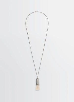 Lemaire Personal Brush Necklace in Silver and Beige, product shot, Front view Pendant with brush detail