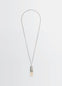 Lemaire Personal Brush Necklace in Silver and Beige, product shot, Front view Pendant with brush detail