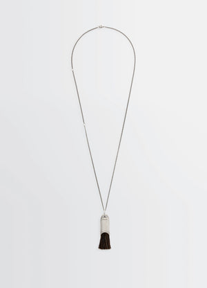 Lemaire Personal Brush Necklace in Silver and Dark Brush, product shot, front view brush pendant detail