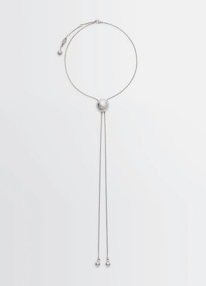 Lemaire Rattle Bolo Tie in Silver-plated Brass, product shot, Front view Western tie style