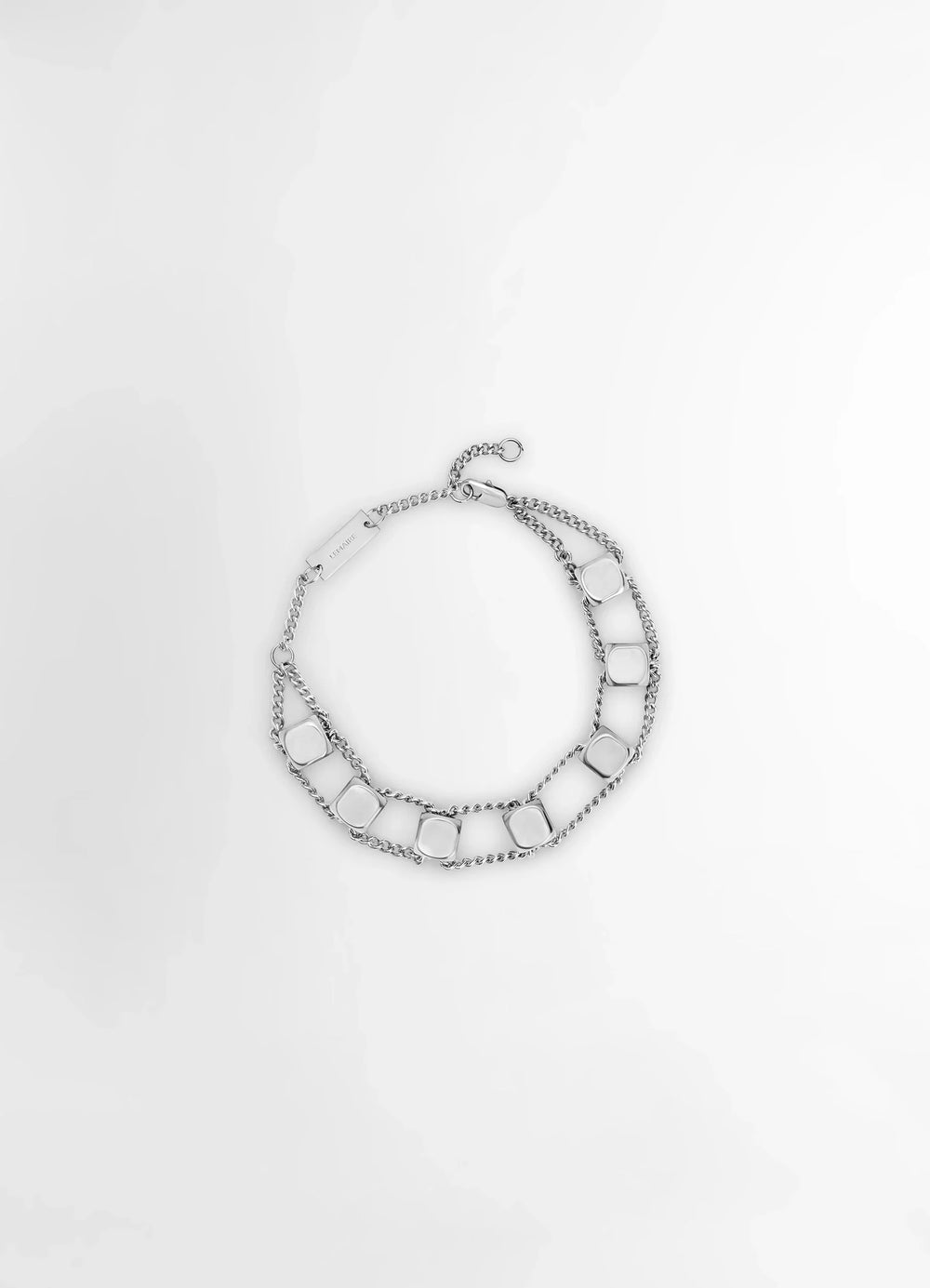 Abacus Bracelet in Shiny Silver Brass, product shot, Top view Double cubic beads