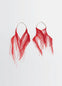 Feather Earrings in Red Ostrich Feathers, product shot, Front view Silver-plated brass
