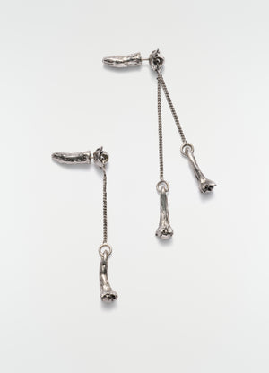 Clove pendant silver metal earrings with chain detail by lemaire on plain white background