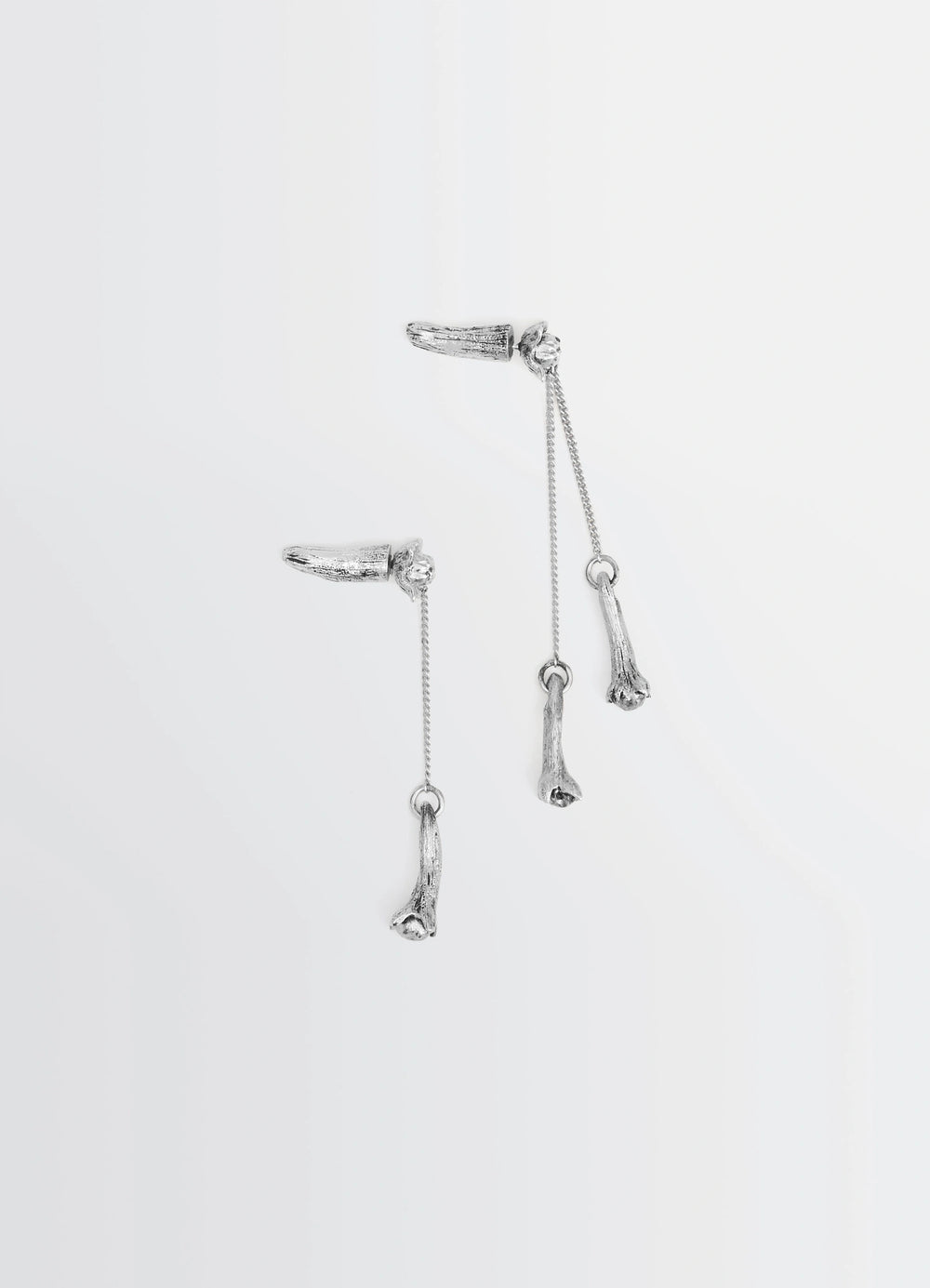 Clove Pendant Earrings in Hammered Patinated Brass, product shot, Front view Dangling design