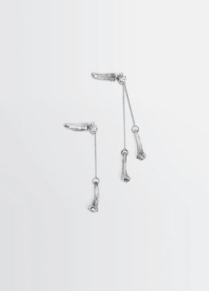 Clove Pendant Earrings in Hammered Patinated Brass, product shot, Front view Dangling design