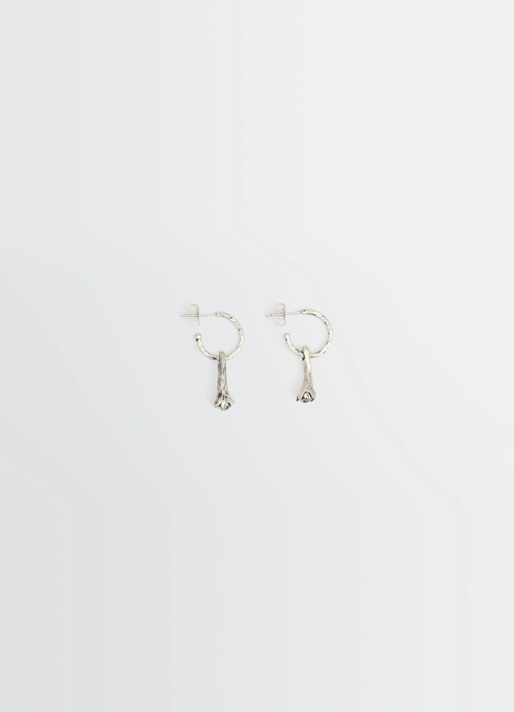 Clove Earrings in Hammered Patinated Brass, product shot, Front view Clove shape