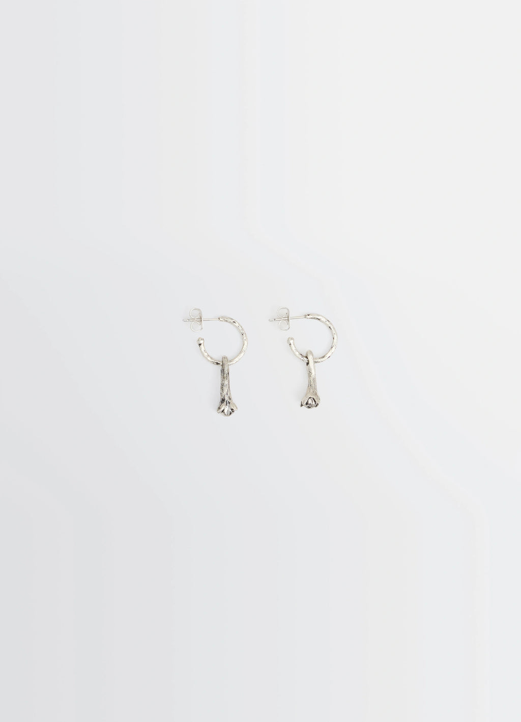 Clove Earrings in Hammered Patinated Brass, product shot, Front view Clove shape