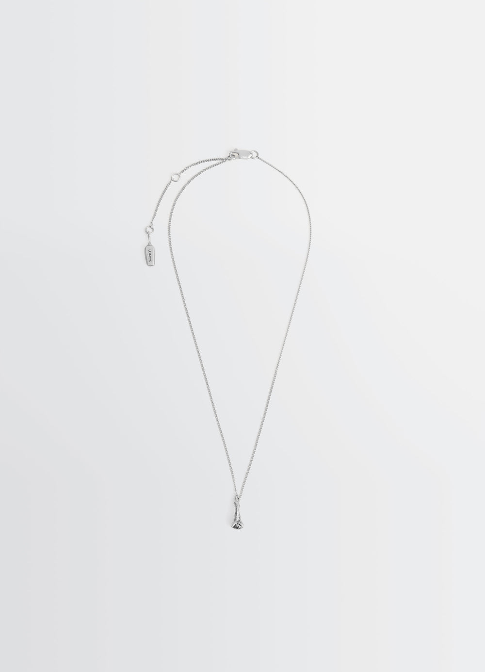 Clove Necklace in Hammered Patinated Brass, product shot, Front view Delicate pendant