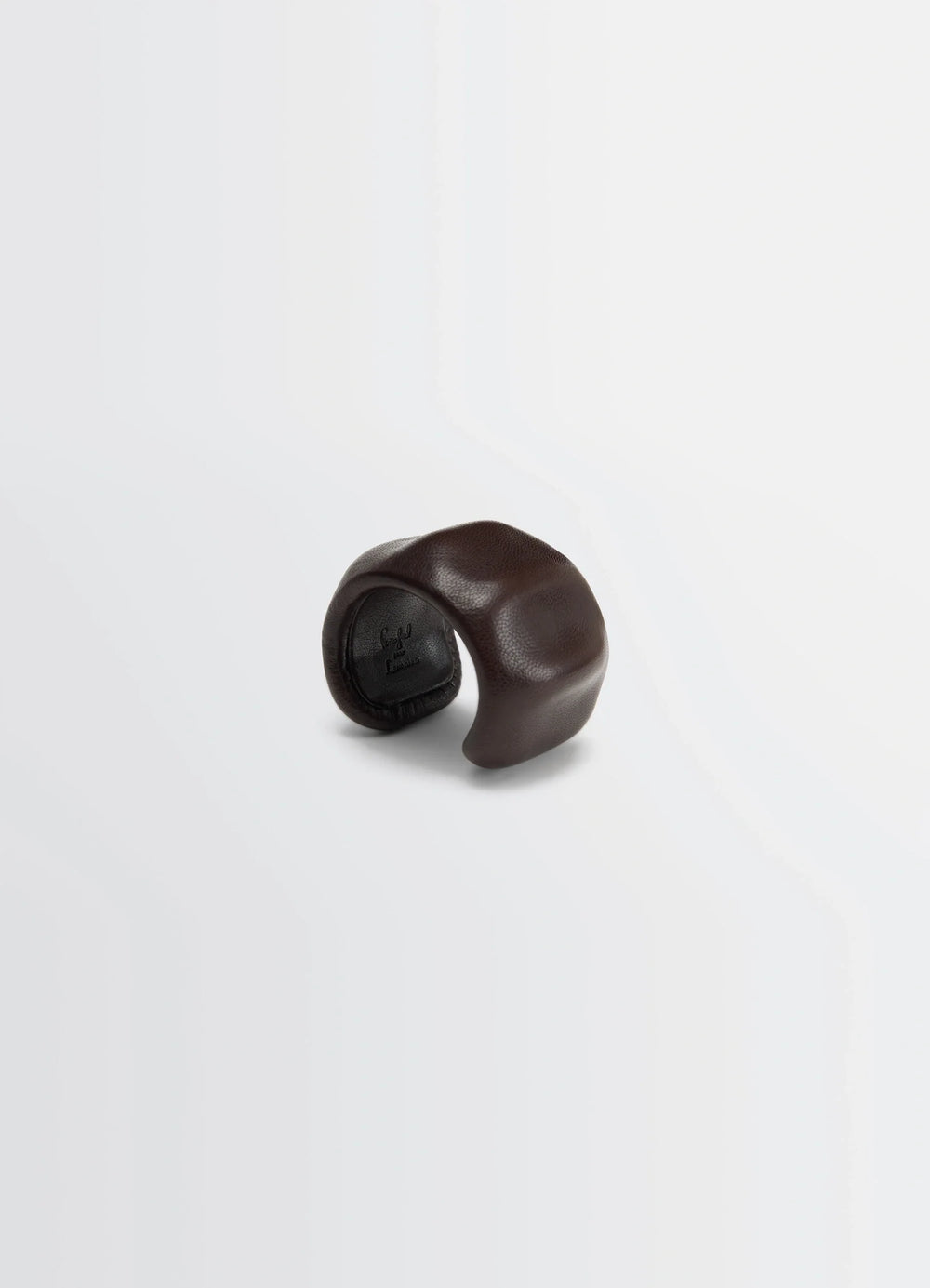 Lemaire Carlos Cuff in Brown Goats Leather, product shot, top view sculptural curve