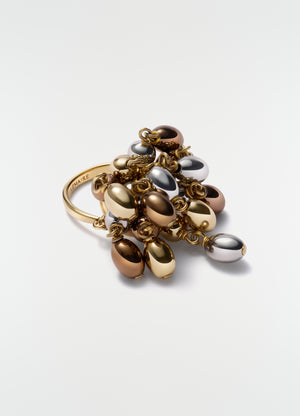Seeds ring by lemaire in gold with mixed metal oval charms on plain white background close-up detail