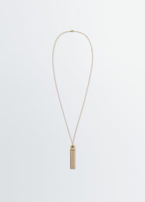 Carpenter pen necklace in brass, product shot, front view hand-carved capsule