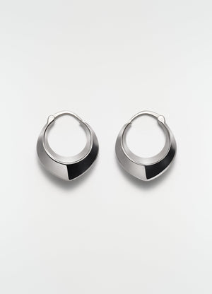 Drop edge hoop earrings rhodium-plated silver by lemaire with smooth finish front view on white background