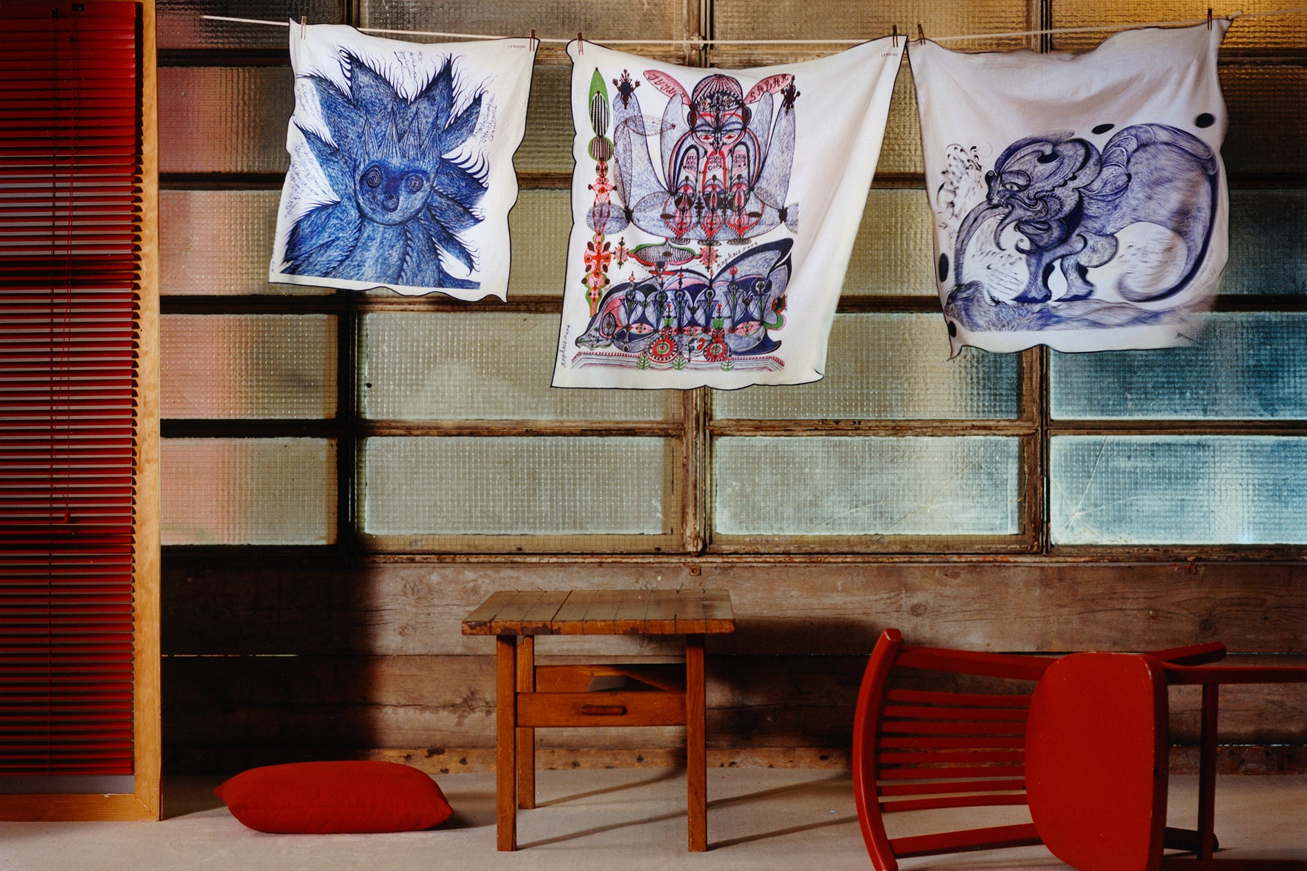 Printed textile art in Multicolor cotton fabric, Front view Artistic prints