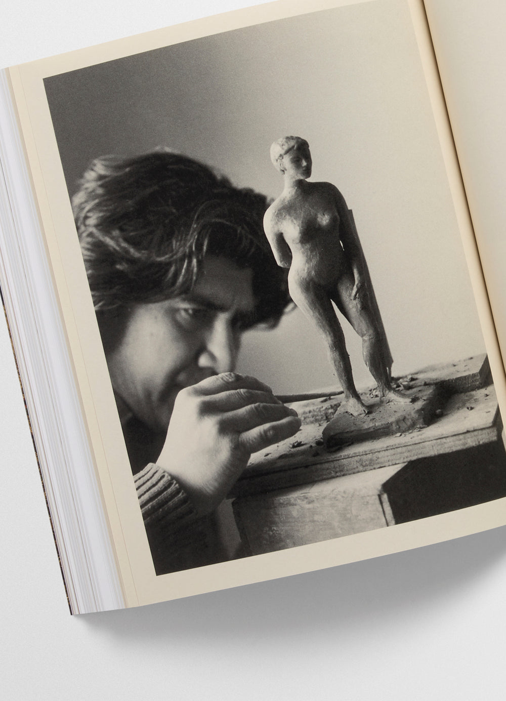 Carlos Peñafiel Book in Molded Leather, interior page angle black and white artwork