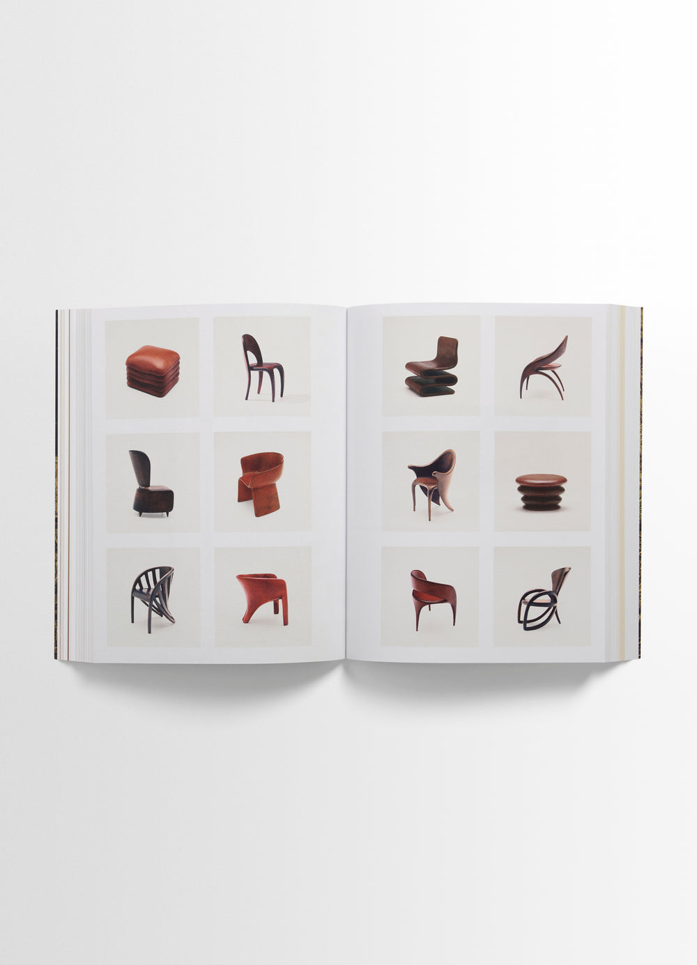 Carlos Peñafiel Book in Molded Leather, product shot, overhead open view grid layout display