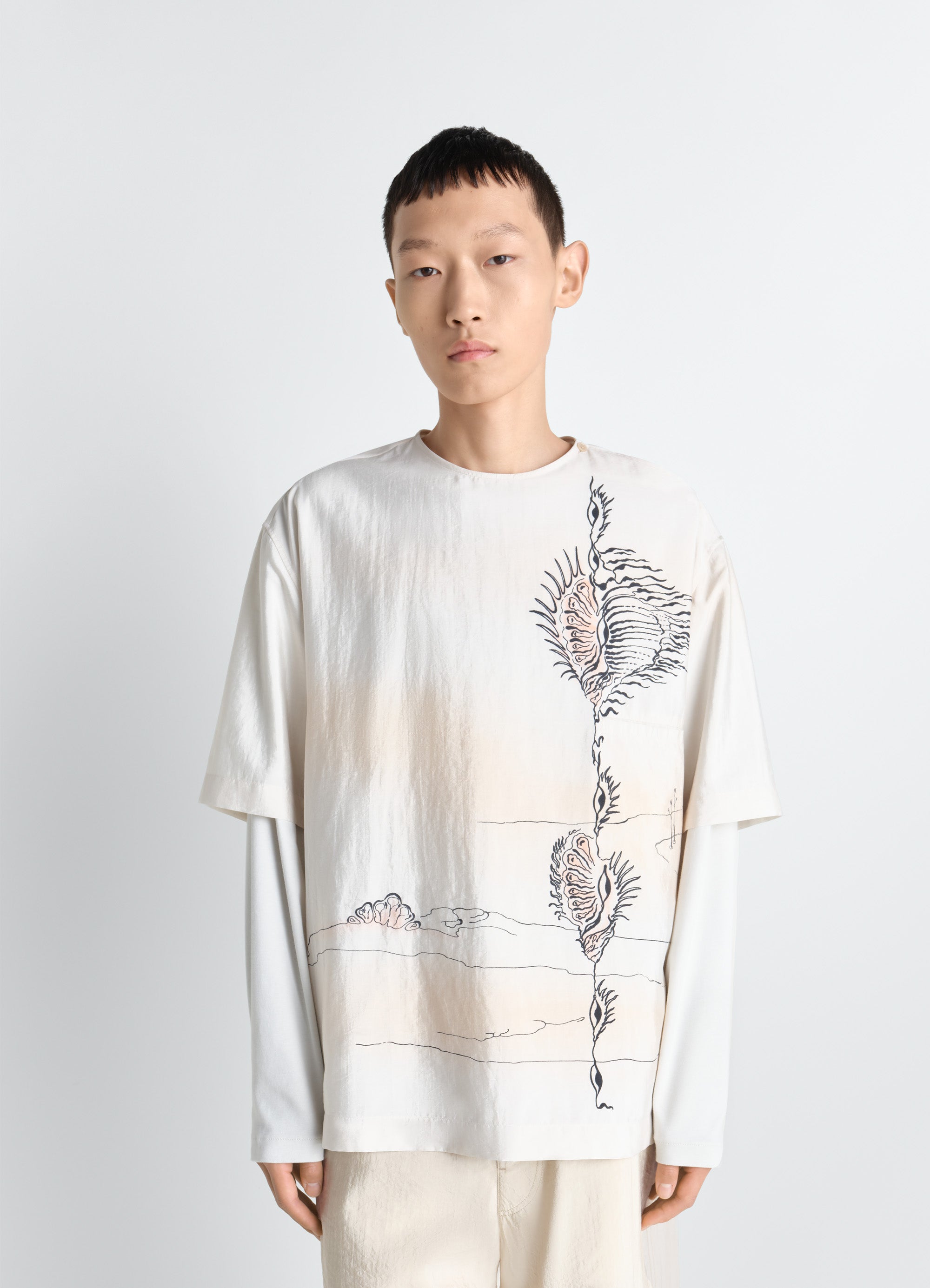 BUTTON NECK TOP IN SHELL PRINTED SILK - Jasmine - Shell Printed