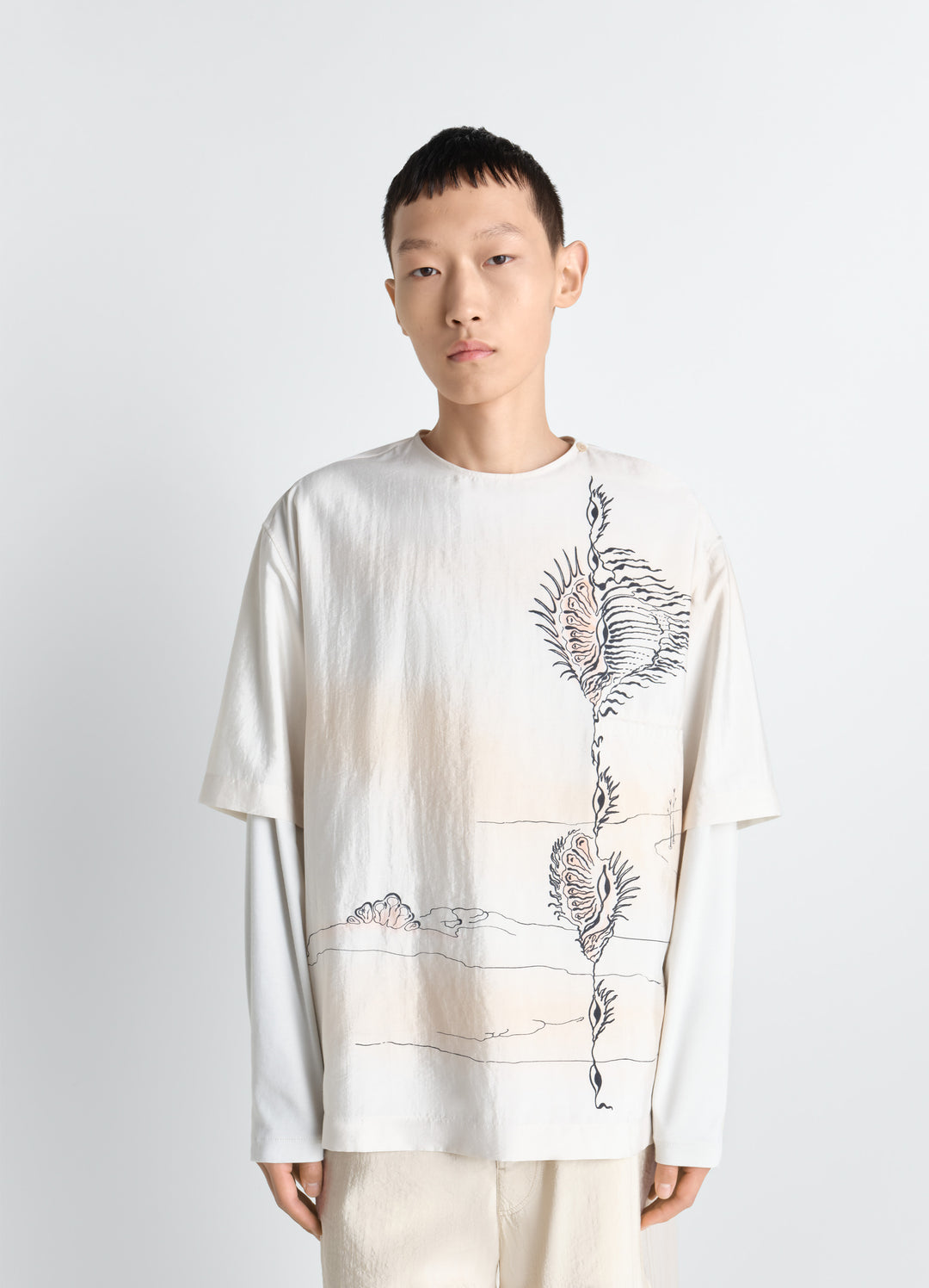 BUTTON NECK TOP IN SHELL PRINTED SILK - Jasmine - Shell Printed 