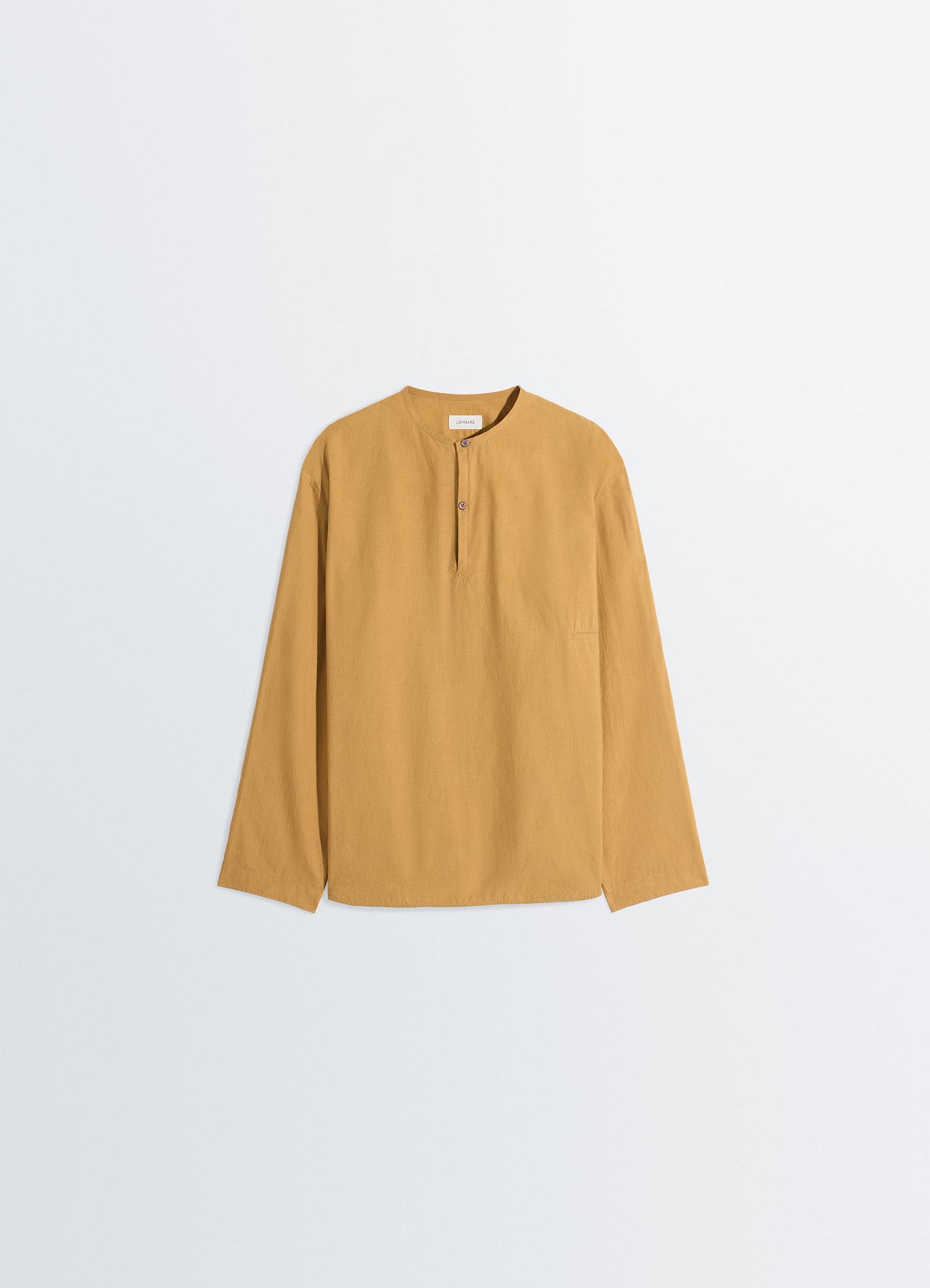 Vareuse top in washed cotton silk, product shot, detail neckline buttoned collar placket