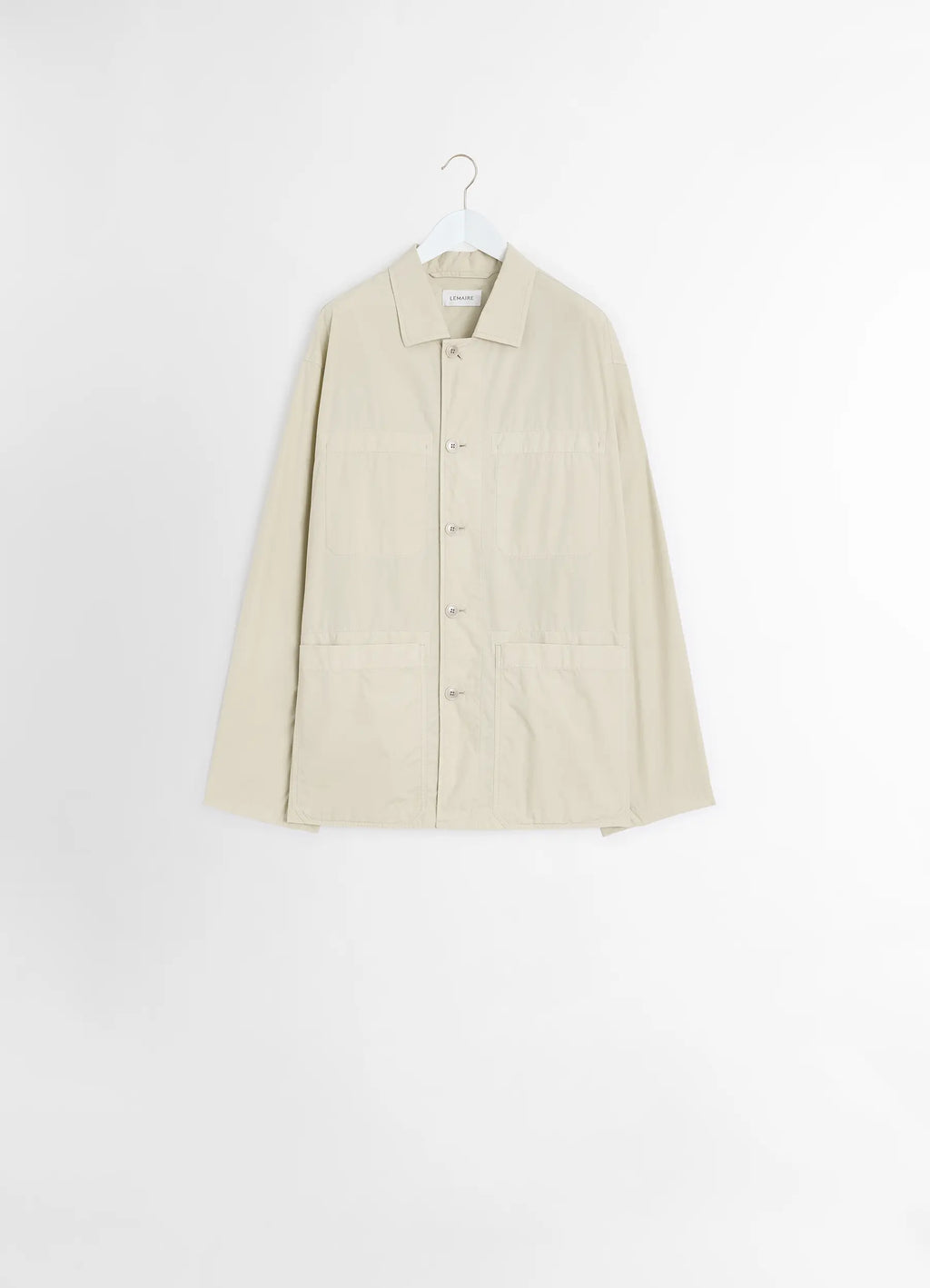 Workwear Shirt Jacket in Lightweight Cotton Poplin, product shot, side hanging view straight hem