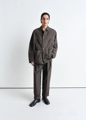 Workwear Shirt Jacket in Lightweight Cotton Poplin, model shot, Front view Relaxed tailored silhouette