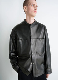 LEATHER COLLARSTAND OVERSHIRT - Black - Nappa Lamb - Men | LEMAIRE