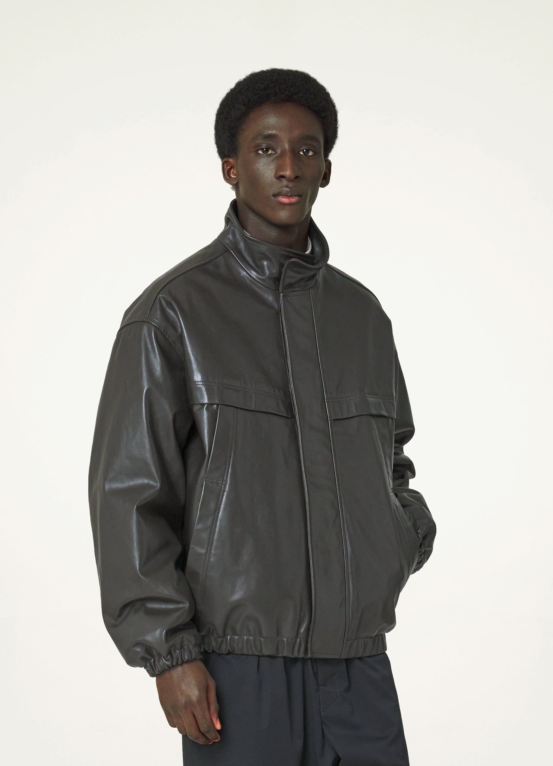 Dark Chocolate Boxy Leather Blouson in Cow Leather | LEMAIRE