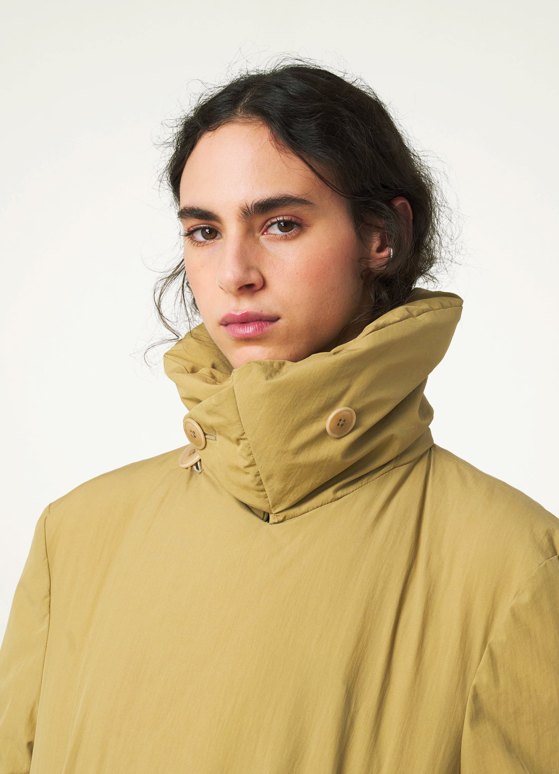 Ochre Khaki Puffer Caban in Water Repelant Technical Cotton | LEMAIRE