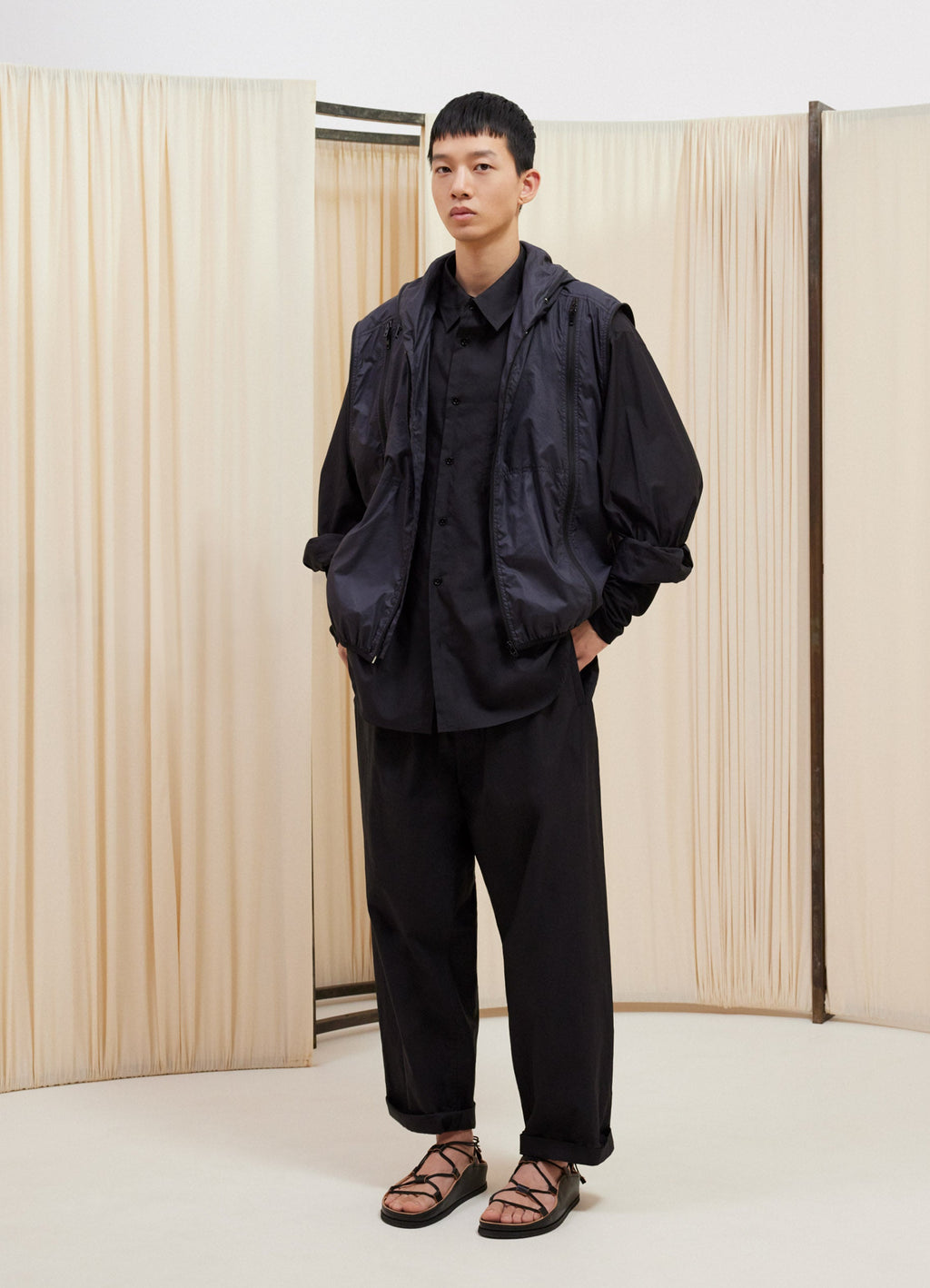 지퍼 달린 후드 블라우스