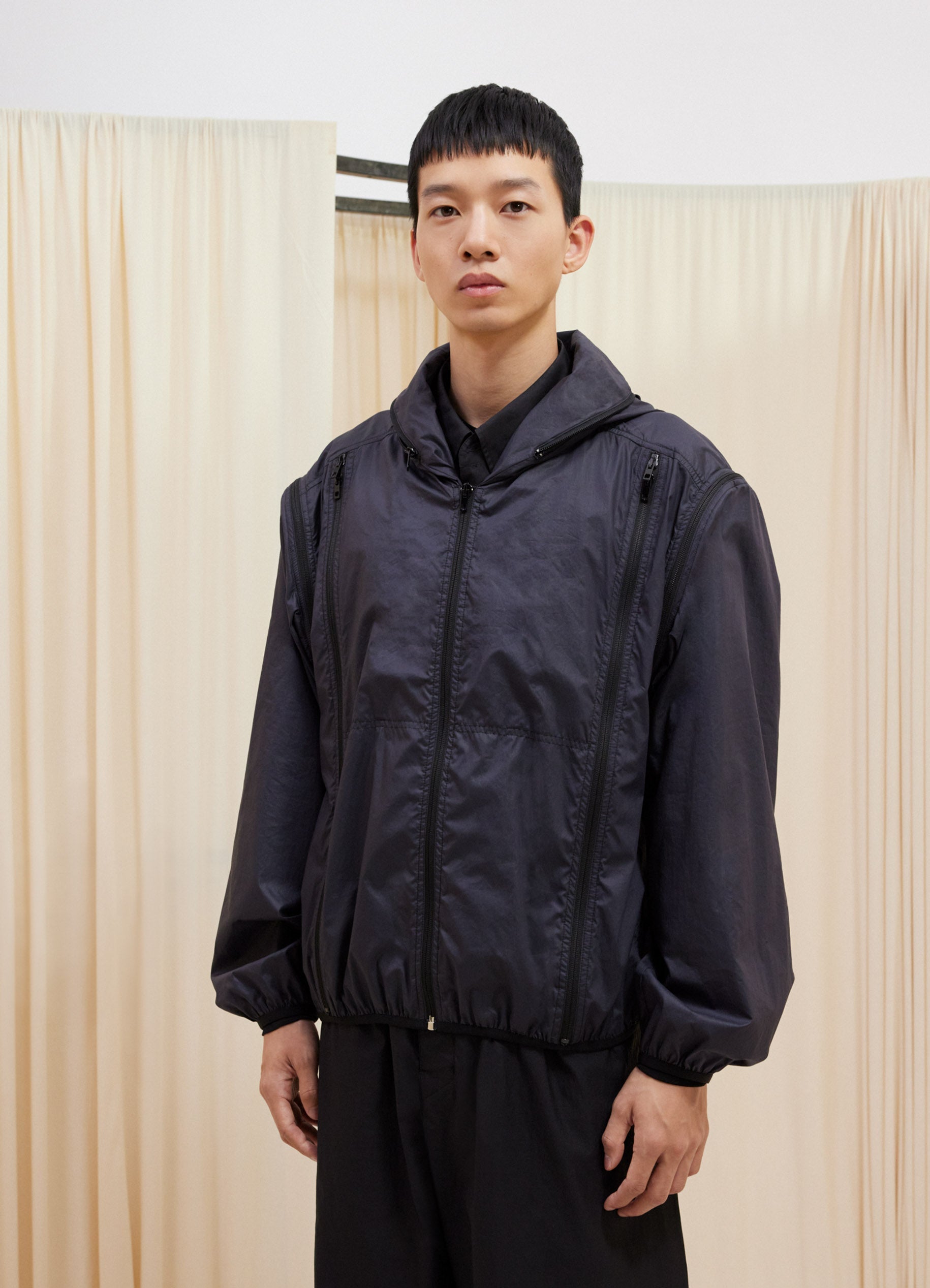 르메르 Lemaire ZIPPED HOODED BLOUSON,BLUE BLACK