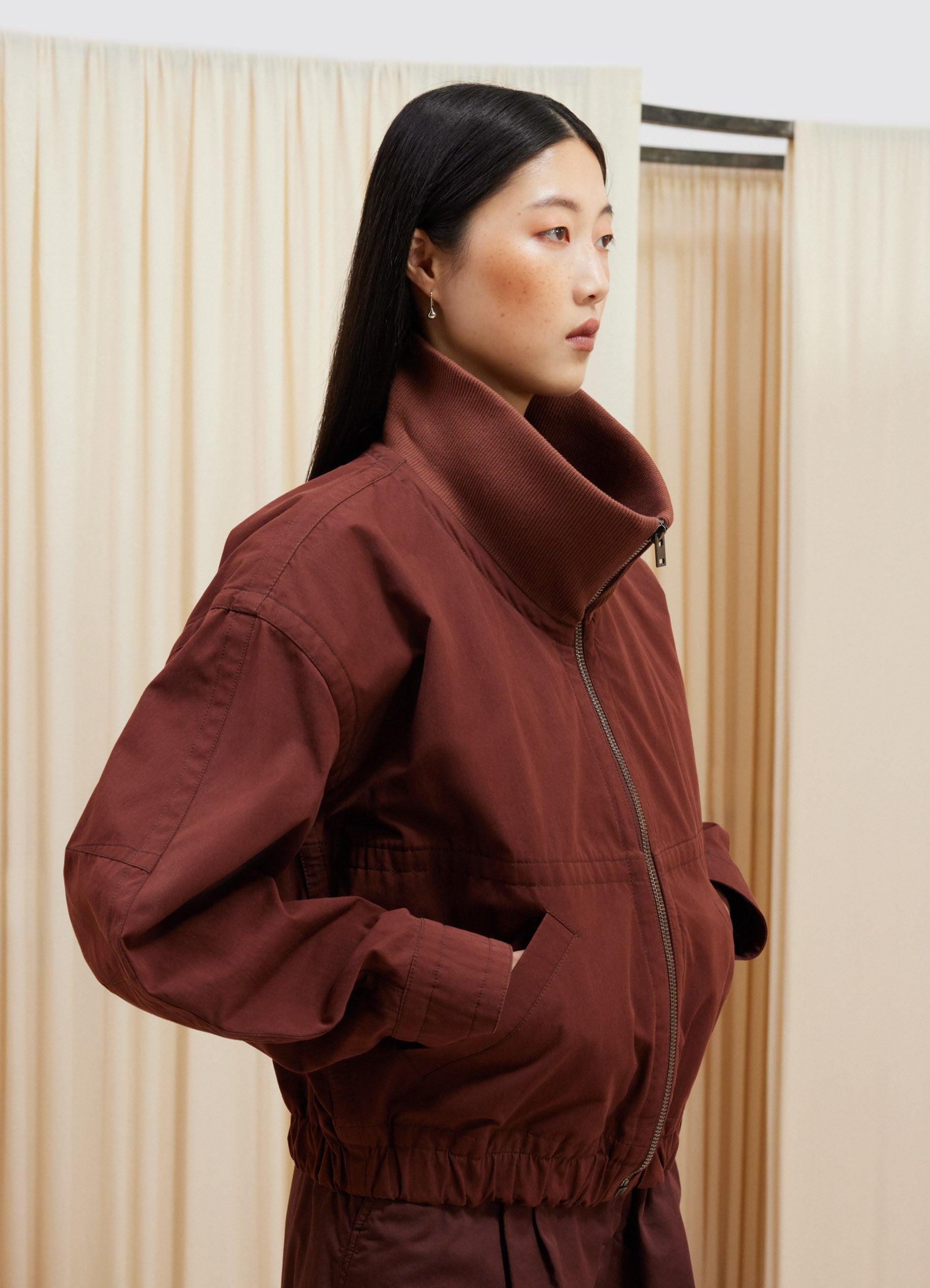 르메르 Lemaire DOUBLE LAYER BLOUSON WITH RIB,CHOCOLATE FONDANT