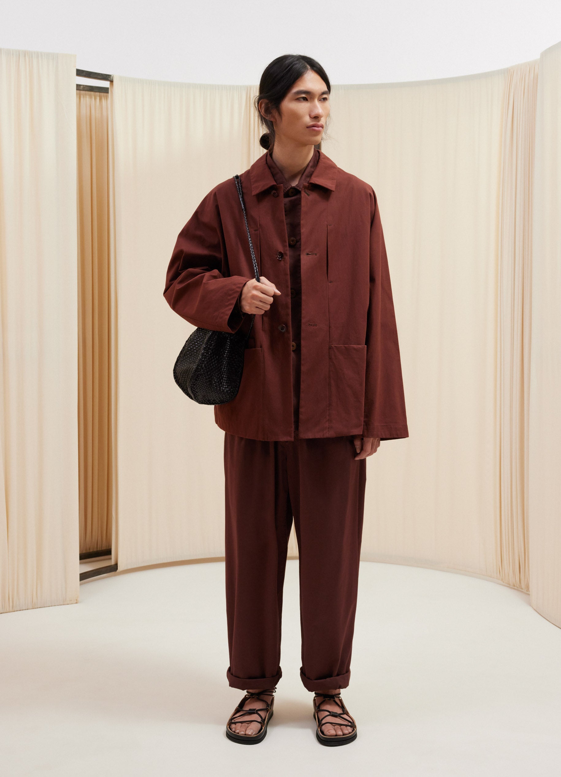 르메르 Lemaire BOXY SINGLE BREASTED WORKWEAR JACKET,CHOCOLATE FONDANT