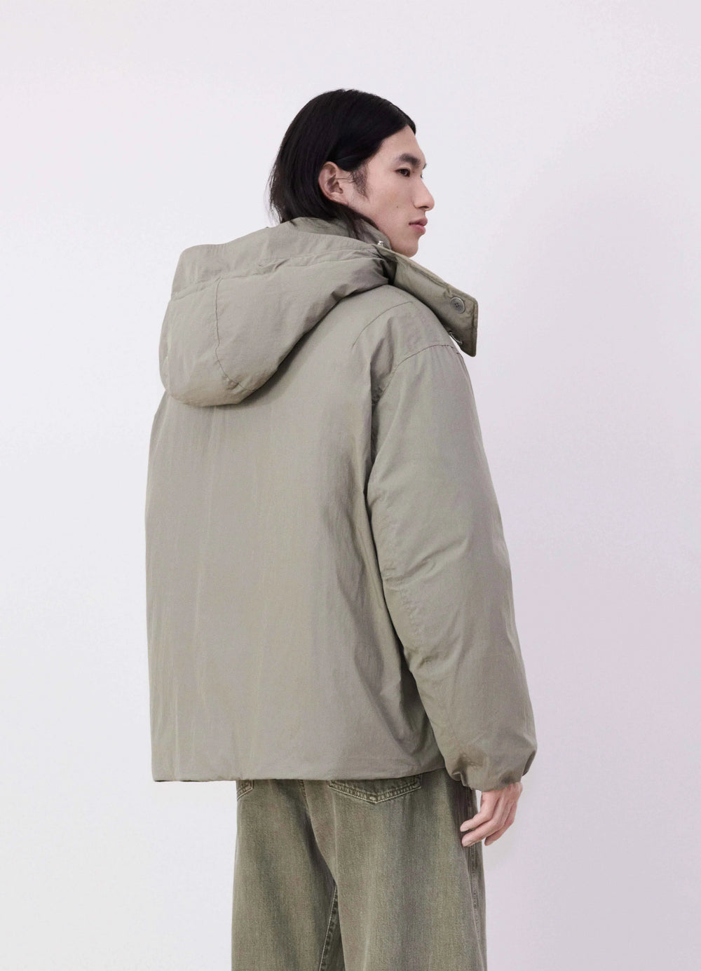Lemaire Hooded Puffer Blouson in Light Cotton Blend, model shot, back view relaxed fit