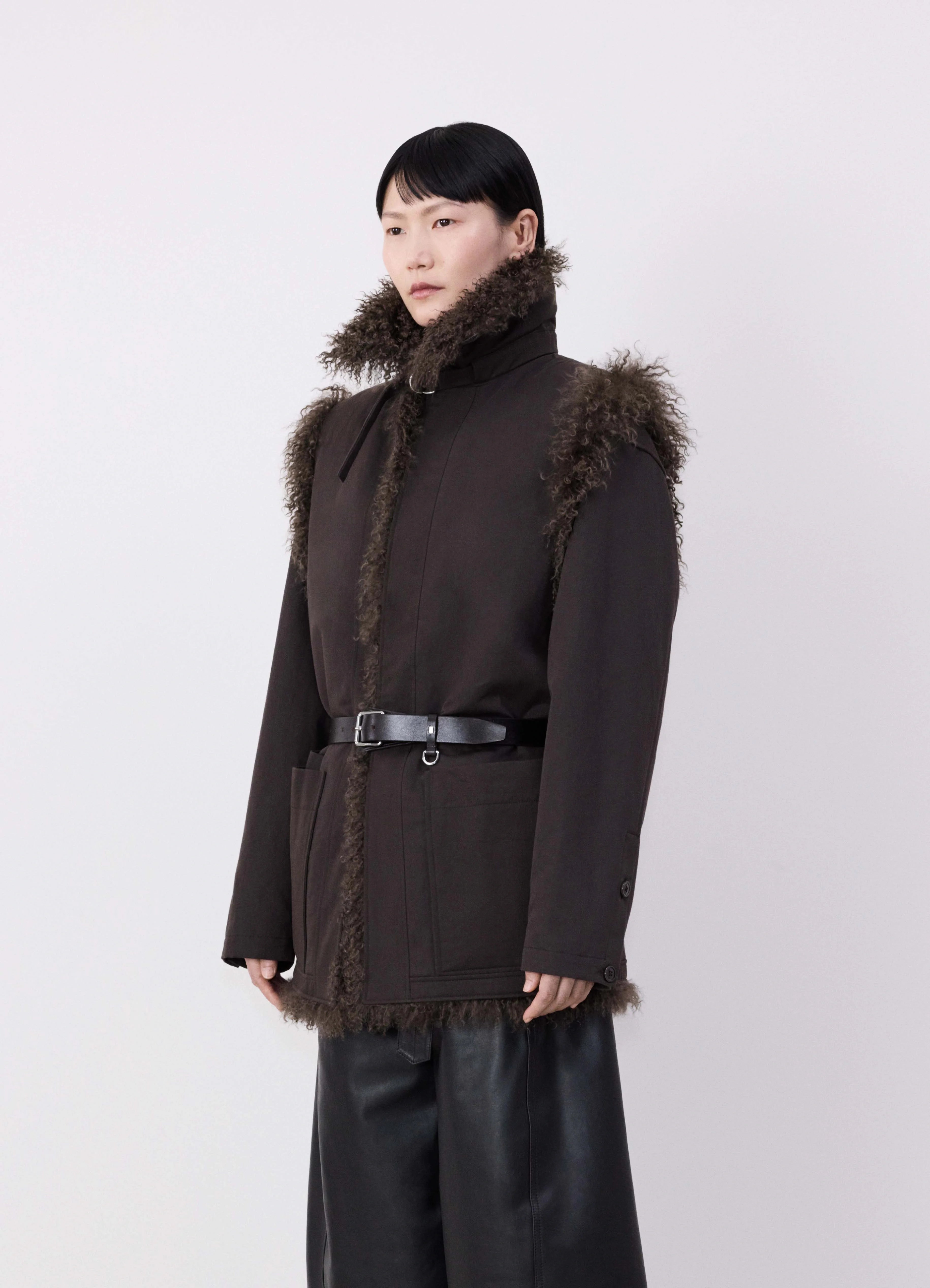 REVERSIBLE BELTED LONG SHEARLING GILET - Kobicha Brown - Long Hair REVERSIBLE BELTED LONG SHEARLING GILET - Kobicha Brown - Long Hair