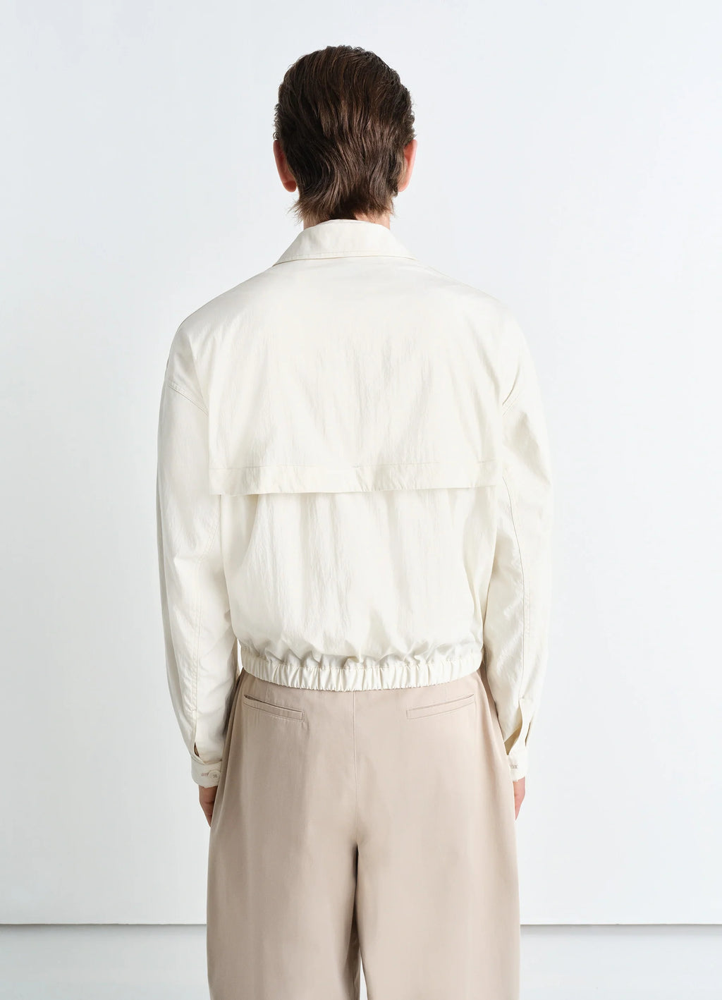 Zipped Blouson in Technical Lyocell Natural, model shot, back view elasticated hem