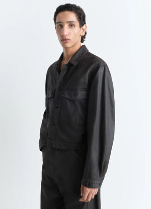 TRUCKER JACKET - Dark Chocolate - Shiny Coated Medium Denim - Men