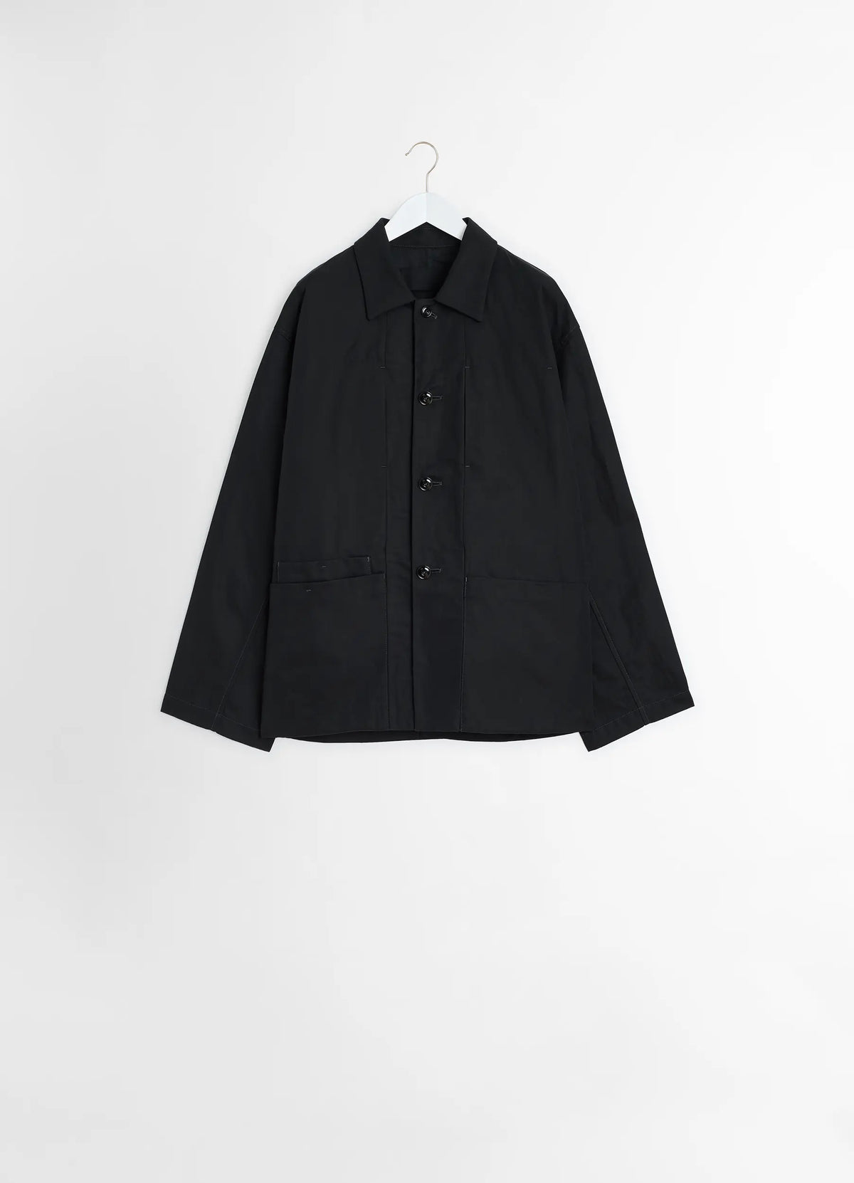 BOXY SINGLE BREASTED WORKWEAR JACKET - Black - Cotton Linen